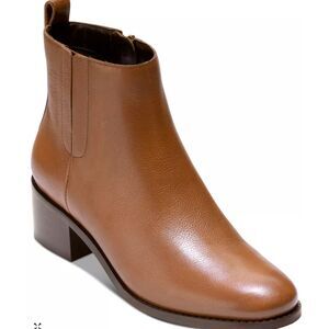 COLE HAAN Womens Brown Addie Almond Toe Block Heel Leather Ankle Boots Sz 8.5